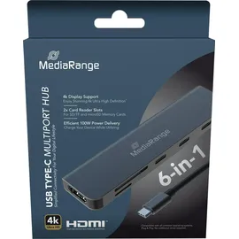 MediaRange Hub USB-C 6 in 1 Multiport Adapter, silber