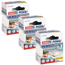 Tesa extra Power Perfect Gewebeband im 3er Pack - Gewebeverstärktes Ductape zum Basteln, Reparieren, Befestigen, Verstärken und Beschriften - Weiß (L x B) 2.75 m 3 St.