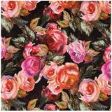 SCHÖNER LEBEN. Stoff Canvas Dekostoff Baumwollstoff Halbpanama Rosen schwarz pink 1,40m Br, atmungsaktiv schwarz