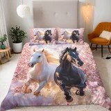 Generisch Tier Pferd Bettwäsche 135X200 Junge Mädchen Bettbezug 3D Effekt Teenager Bettwäsche-Set Mikrofaser Bettbezug Mit Reißverschluss Und 2 Kissenbezug 80X80Cm