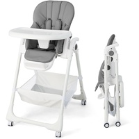 DREAMADE Hochstuhl Baby, Höhenverstellbarer Kinderhochstuhl mit Verstellbarer Rücklehne & Pedal, Babystuhl mit abnehmbarem Doppeltablett & Sitzkissen, für Baby 6-36 Monate (Grau)