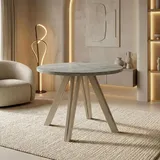 Runder Esstisch Ausziehbar 100–180 cm mit Holzbeinen aus Buchenholz in Kaschmir – Moderner Ausziehtisch für Esszimmer, Küche und Wohnzimmer ... - Hellgrau