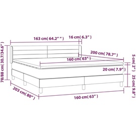 vidaXL Boxspringbett mit Matratze Dunkelgrau 160x200 cm Samt