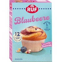 RUF Blaubeer-Muffins Backmischung, fruchtige American Style Muffins mit Blaubeerfüllung, einfache Zubereitung, 12 Muffin-Förmchen inklusive