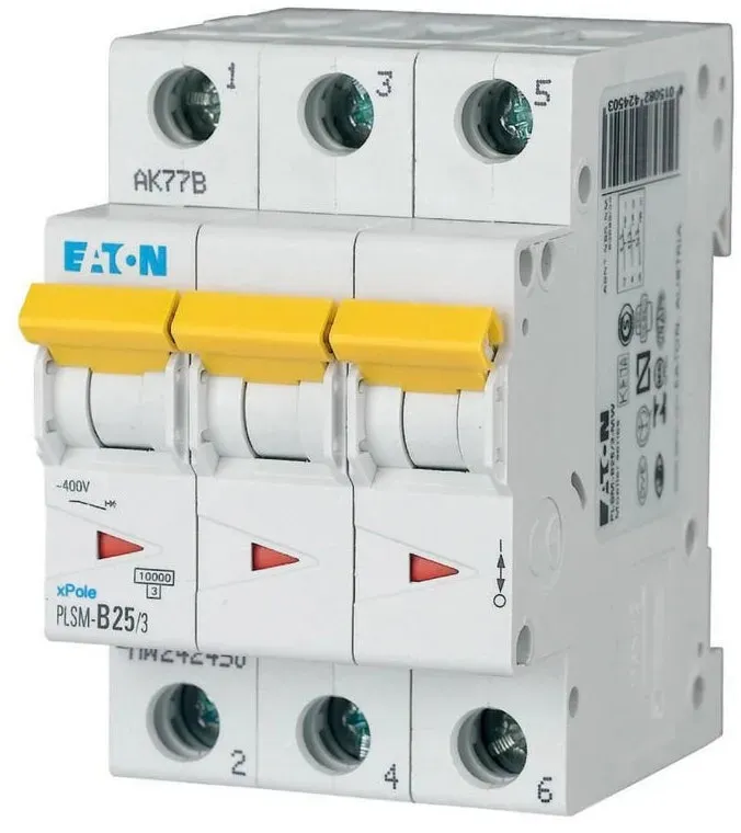 Eaton Leitungsschutzschalter, Kennlinie B, 3-polig, 25A - PLSM-B25/3-MW (242450)