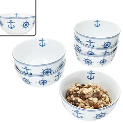 Ahoi 6x Müslischale Ø13,9cm 400ml Porzellan Dessertschüssel nautisch Anker