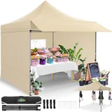 COBIZI Pavillon 3x3 Wasserdicht Stabil Winterfest mit Markisen und Seitenwänden, Faltpavillon 3x3 UV Schutz 50+ Popup Pavillon Faltbar Partyzelt für Garten, Camping and Market, Khaki