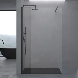 doporro Luxus Duschwand für Dusche Duschabtrennung 100x200cm Schwarz Walk-In Dusche 10mm ESG-Sicherheitsglas Klarglas inkl. Nanobeschichtung -