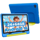 Happybe 10’’ 24(3+21)GB+64GB Android 16 mit Hülle Kindersicherung WLAN Kinder Tablet (10.1", 64 GB, Android) blau