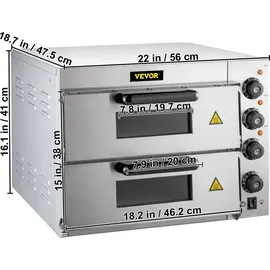 Gojoy Pizzaofen, 3000W Doppellagig Mini Pizzaofen Elektrisch, Pizza Backofen für die Gastronomie, 50-350°C Gastro Steinbackofen