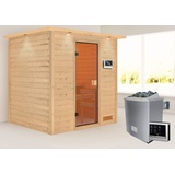 Woodfeeling Karibu Woodfeeling Sauna Adelina - 38 mm Bronzierte Ganzglastür Inkl. Dachkranz 9 kW Ofen inkl. Steuergerät inkl. 8-teiligem gratis Zubehörpaket (Gesamtwert 191,92€)