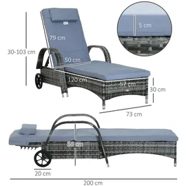 Outsunny Sonnenliege 200 x 73 x 103 cm Blau