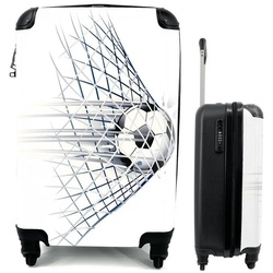 MuchoWow Handgepäckkoffer Eine Illustration eines Fußballs, der ins Tor geht – Jungen – Mädchen, 4 Rollen, Reisetasche mit rollen, Handgepäck für Ferien, Trolley, Reisekoffer bunt