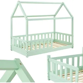 Juskys Kinderbett Marli 80 x 160 cm Kiefer massiv lackiert mint