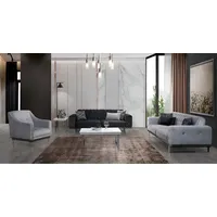 Xlmoebel Polstergarnitur Moderne Sofagarnitur mit schwarz-grauem Chesterfield-Stil, (5-tlg., 2x 3 Sitzer + Sessel + Couchtisch + Beistelltisch), Hergestellt in Europa grau