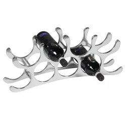 KADIMA DESIGN Design Aluminium Weinregal 9 Flaschen in Silber 55x20x12 cm, Flaschenregal Wein Zubehör Edel modern, Metall Deko Weinflaschen Halter Schmal Küche