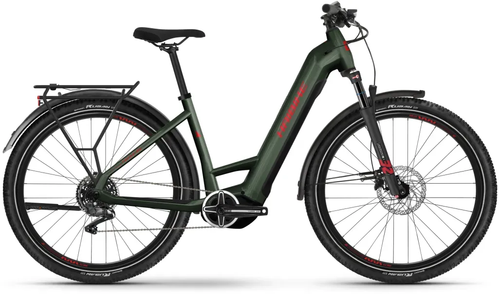 Haibike Trekking 5 - Hochwertiges E-Bike in Olive/Red glänzendem Design - Hybrid Elektrofahrrad von