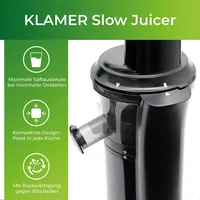 Klamer Slow Juicer Gemüse und Obst, Entsafter mit Rückwärtsgang,