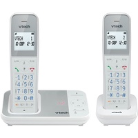 VTech XS1051 DECT Telefon Schnurlos 2 mobilteile, Schnurloses Telefon mit Anrufbeantworter, Anrufersperre Freisprechfunktion Lautstärkeverstärker Freisprecheinrichtung Antibakterieller Kunststoff