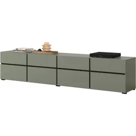 INOSIGN Lowboard INOSIGN "Cross, moderne grifflose TV-Kommode,4 Klappen/4 Schubkästen", grün (salbei, salbei), B:225cm H:48,2cm T:40cm, FSC-zertifizierter Holzwerkstoff, Melamin, Sideboards, Lowboard, Breite 225 cm, TV-Schrank mit viel Stauraum, TV-Board,