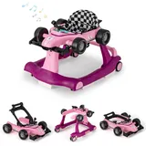 DREAMADE Lauflernhilfe, 4 in 1 Autoförmiger Lauflernwagen mit einstellbarer Geschwindigkeit, Musik & Licht, Babywalker Höhenverstellbar & Klappbar, Gehfrei Baby ab 6 Monate (Purpur + Pink)