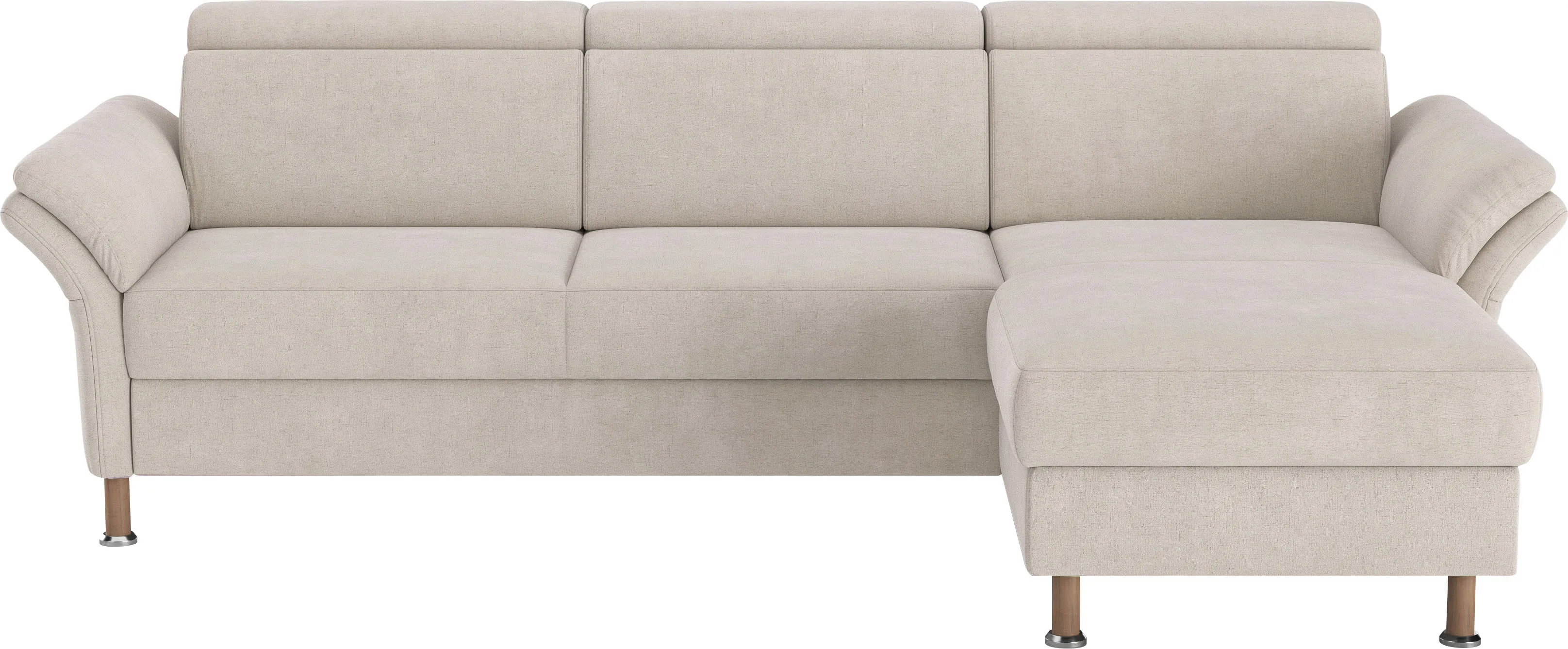 Ecksofa HOME AFFAIRE "Calypso L-Form" Sofas Gr. B/H/T: 260 cm x 85 cm x 172 cm, Struktur, Recamiere rechts, mit Kopfteilverstellung-mit Armteilfunktion-mit Bettfunktion-mit Bettkasten-ohne Rela x funktion im Sofa 2,5- Sitzer-ohne Rela x funktion in der Recamiere, beige (linen) Ecksofas mit motorischen Funktionen im Sofa und Recamiere