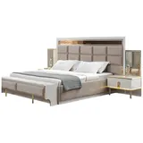 Xlmoebel Schlafzimmer-Set Doppelbett mit großem Kopfteil und zwei Nachttischen in Holzoptik, (3-tlg., 3tlg. Schlafzimmer Set (Bett + 2x Nachttische), Hergestellt in Europa weiß