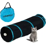 Relaxdays Katzentunnel faltbar, Katzenröhre mit Spielzeug, interaktiver Katzen Spieltunnel, BxD: ca. 90 x 25 cm, Schwarz