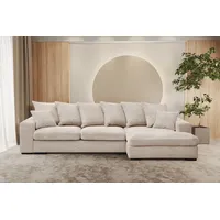 Kaiser Möbel Ecksofa mit schlaffunktion und bettkasten, Sofa L-form, Couch L-form Gabon stoff Zoom Creme Ottomane Rechts - Beige