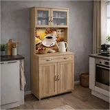 Hti-Living Küchenbuffet mit Glasteil  Sonoma Blanca Bistro Beige