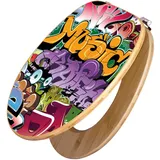 Banjado Design WC Sitz Bambus Toilettendeckel Toilettensitz Bambus Holz Klodeckel WC-Sitz Universal Scharnieren Motiv Graffiti