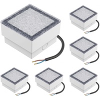 ledscom.de 6 Stück LED Pflasterstein Bodeneinbauleuchte CUS für außen, IP67, eckig, 10 x 10cm, kaltweiß