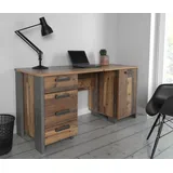 Forte Clif Schreibtisch mit 4 Schubladen und 1 Tür, Holzwerkstoff, Old Wood Vintage/Betonoptik Grau, B x H x T: 155 x 73,5 x 60 cm