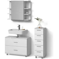 Livinity® Badmöbel-Set, Weiß, Holzwerkstoff, 8 Fächer, 5 Schubladen, Rechteckig,