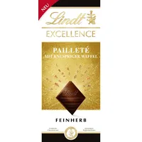 Lindt EXCELLENCE Pailleté Waffelstückchen - Feinherbe Schokolade | 100g Tafel | Mit knusprigen Waffelstückchen | Intensiver Kakao-Geschmack | Dunkle Schokolade