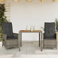 VidaXL 3-tlg. Bistro-Set mit Kissen Grau Poly Rattan -