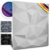 WANEELL - Kunststoff 3D Wandpaneele Diamond Design - 12Stück 50cm x 50cm Wandplatten (3qm) - Hochwertige PVC Paneele ideal für die Gaming Wand - Auch als Deckenpaneele (Diamond 50cm Weiß)