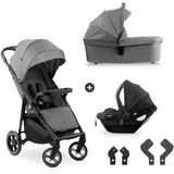 hauck Shop N Care Trio Set inkl. Babyschale ab Geburt bis 22 kg, Klein Zusammenklappbar, Liegefunktion, Getränkehalter & Tablett, UV-Schutz 50+ (Grey)