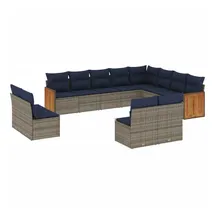 vidaXL Gartensofa-Set mit Kissen, grau, Polyrattan