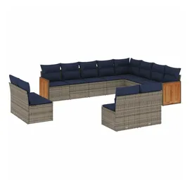 vidaXL Gartensofa-Set mit Kissen, grau, Polyrattan