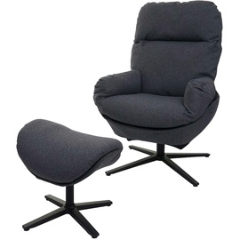 Mendler Relaxsessel + Hocker HWC-L12, Fernsehsessel Sessel Schaukelstuhl Wippfunktion, drehbar, Metall Stoff/Textil ~ dunkelgrau