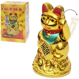 Flanacom Winkekatze - Winkende Japanische Glückskatze - Wackelfigur Glücksbringer Büro Schreibtisch - lustige Scherzartikel - Abschiedsgeschenk Kollege - Wichtel-Geschenk (Gold)