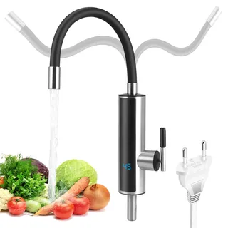 LNXGJJ Elektrische Wasserhähne mit Durchlauferhitzer Küche, 3200W Sofortiger Warm Küchenarmatur mit LCD Temperaturanzeige und Flexibler Auslauf, 360o Drehung Elektrischer Heizung Wasserhähnen