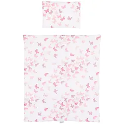 Chipolino 4-teiliges Bettwäsche Set, Kissen, Kissenbezug, Steppdecke, Bettlaken rosa Schmetterling