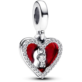 Pandora Moments Rotes Herz & Schlüsselloch Doppelter Charm-Anhänger aus Sterling Silber mit Zirkonia, Kompatibel Moments Armbänder, 793119C01