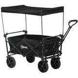 Outsunny Bollerwagen Faltbar Transportwagen mit Sonnendach, Handwagen mit Griff (Strandwagen, 1-tlg., Gartenwagen), bis 110 kg Belastbar, Oxford, Schwarz schwarz