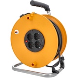 as - Schwabe Kabeltrommel 50 m - 4 Einbausteckdosen - Überhitzungsschutz - Feststellbremse - 230V/16A/3500W - Leitungsführung - Made in Germany - IP20 - orange, 11481