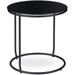 Relaxdays Beistelltisch mit Hocker, rund, Couchtisch und Pouf Kombination, platzsparend, HxD 40x40cm, schwarz und grau
