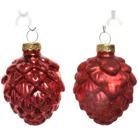 Kaemingk Christbaumschmuck Zapfen Glas 5 cm Laenge 7 cm 6 Stück Anhänger rot