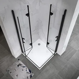 i-flair Matilde Eckdusche mit Falttür links 80 x 90 cm Schwarz Sicherheitsglas DK11B